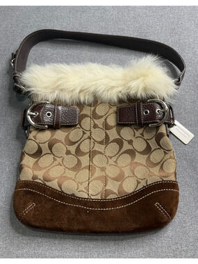 COACH Vintage Monogram Fur Shoulder Bag